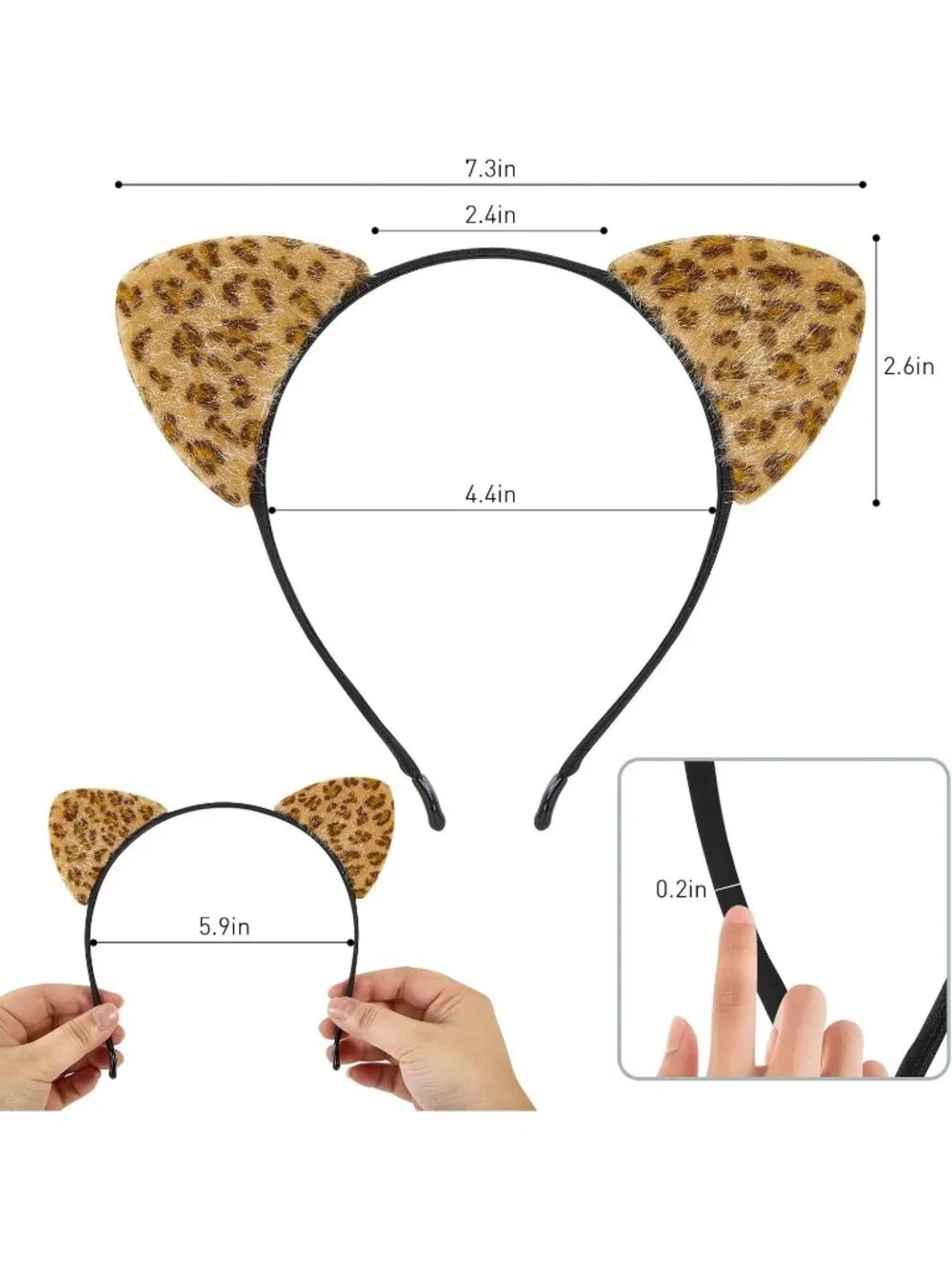 Women Leopard Ears Sequin Handmade Mickey Mouse Headband 2 Pieces